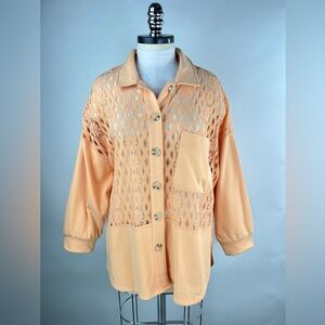 💚 2899. Lace Panel High Low Shacket Sweater